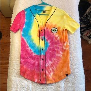 Later Nerds Tie Die Button Up Short Sleeve Shirt